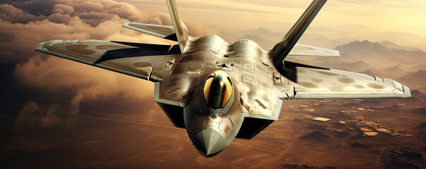 Wall Mural - War fighter jet or militaty speed plane in air.