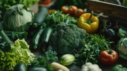 Poster - Assorted vegetables neatly arranged on a table, ideal for healthy eating concept.