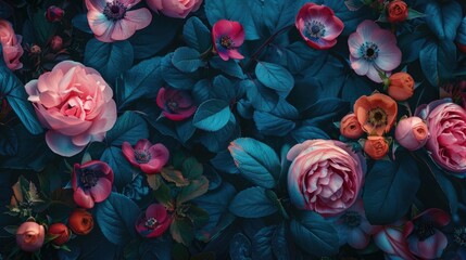 Poster - A close-up shot of a bunch of colorful flowers. Suitable for various design projects.