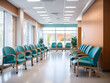 Hospital Waiting Area An empty and clean hospital waiting area with chairs, creating a calm and comfortable healthcare environment design.