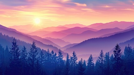 Canvas Print - Beautiful sunset over a majestic mountain range. Perfect for travel or nature-themed designs.