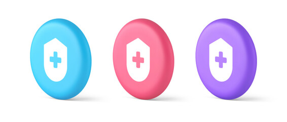 Poster - Medical secure shield check plus button approval confidential medicine protection 3d circle icon