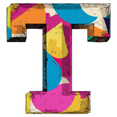 Wall Mural - Letter T in Pop Art Style Isolated on Transparent or White Background, PNG