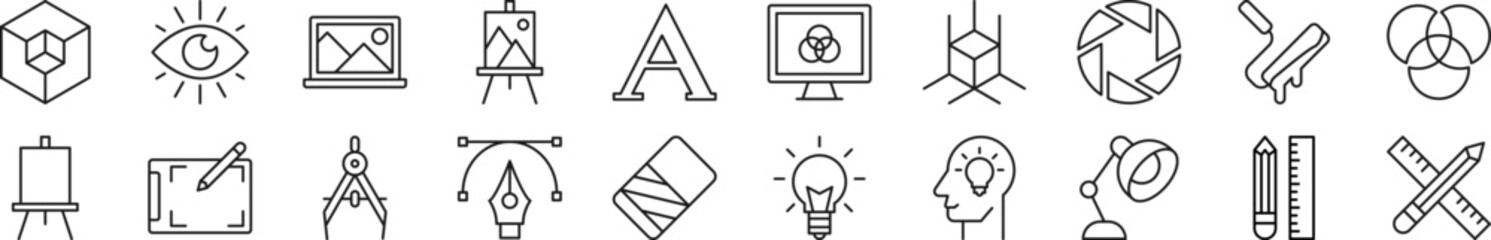 Poster - Pack of linear symbols of designer. Editable stroke. Linear symbol for web sites, newspapers, articles book