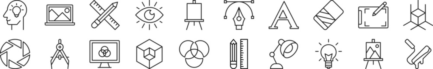 Poster - Collection of thin signs of designer. Editable stroke. Simple linear illustration for stores, shops, banners, design