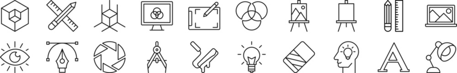 Poster - Collection of outline symbol of designer. Editable stroke. Simple linear illustration for stores, shops, banners, design