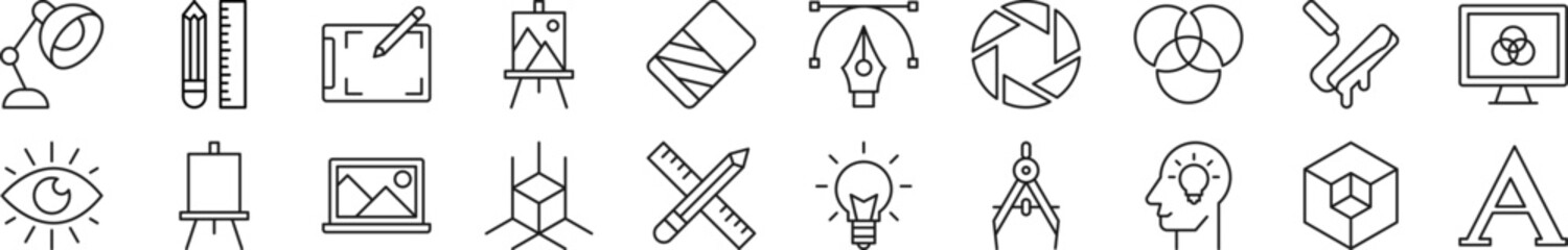 Poster - Bundle of linear symbols of designer. Editable stroke. Linear symbol for web sites, newspapers, articles book