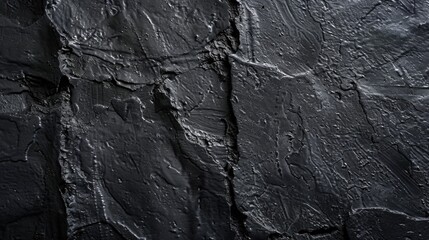 Poster - Detailed view of a black stone wall, suitable for backgrounds or textures.