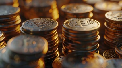 Poster - A pile of coins stacked on top of each other. Suitable for financial concepts.