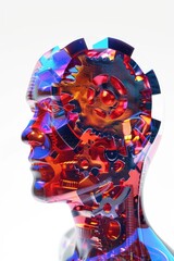 Poster - Close up of a person's head with a clock, suitable for time management concepts.