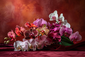 Sticker - An orchid bouquet, various colors and shapes arranged in a harmonious composition.