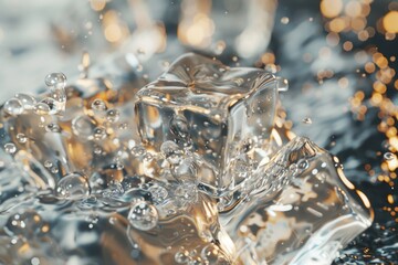 Poster - A bunch of ice cubes on a table, suitable for various uses.