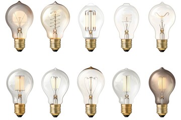 Poster - A collection of light bulbs on a plain white backdrop. Perfect for illustrating creativity and innovation.