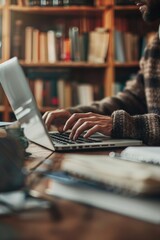 Aufkleber - Person typing on laptop at desk, suitable for business concept.