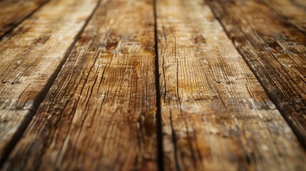 Poster - A detailed view of a wooden table with a blurred background. Suitable for various design projects.