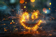 a smiley face with a firework and a happy expression
