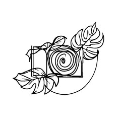Wall Mural - beautiful logo minimalist line camera slr with exotic leaves