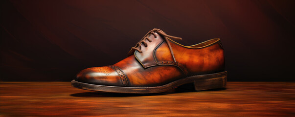 Brown leather shoes in modern design. on black background.