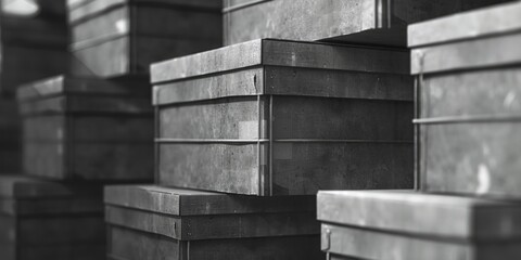 Aufkleber - A monochrome image of stacked boxes. Suitable for business and logistics concepts.