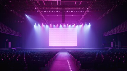 Poster - Rows of chairs facing a big screen, suitable for presentations or events.