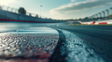 Aufkleber - Wet road with red line on the side, suitable for transportation themes.