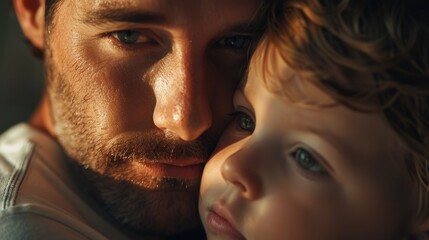 Poster - A close up shot of a person holding a child. Suitable for family and parenting concepts.