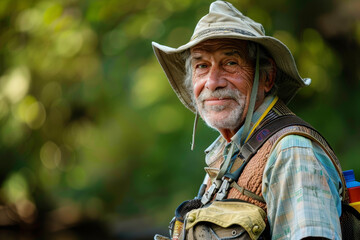 Wall Mural - a fisherman wearing a hat and a vest with many pockets