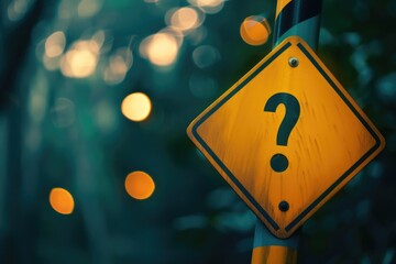 Poster - A yellow sign with a question mark symbol.