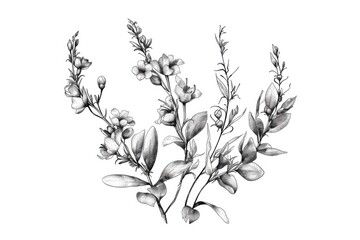 Poster - Detailed black and white illustration of a plant, suitable for various design projects.