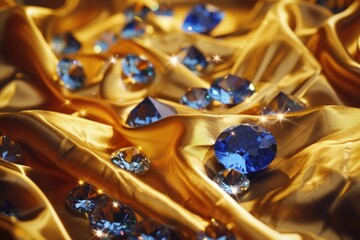 Poster - Close up of a bunch of blue diamonds, suitable for luxury and jewelry concepts.