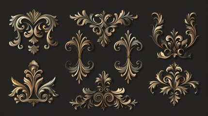 Poster - Elegant golden ornaments on a sleek black background, perfect for luxurious designs.