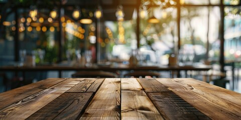 Poster - A wooden table placed in front of a window. Suitable for home decor or interior design concepts.