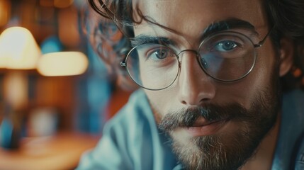 Aufkleber - A close up image of a man wearing glasses and sporting a beard. Suitable for various projects.