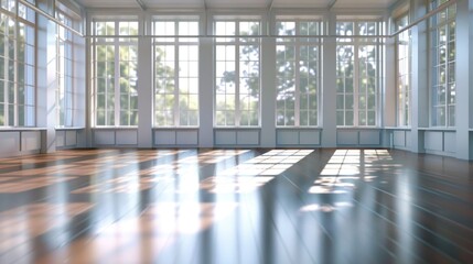Poster - A simple image of an empty room with many windows. Suitable for architectural or interior design projects.