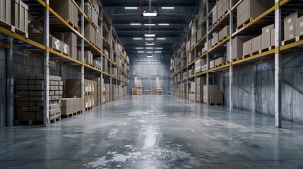 Poster - A large warehouse filled with boxes. Perfect for business or storage concepts.