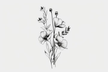 Poster - Black and white drawing of a beautiful bouquet, suitable for various design projects.