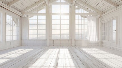Poster - An empty room with numerous windows. Suitable for real estate or interior design concepts.