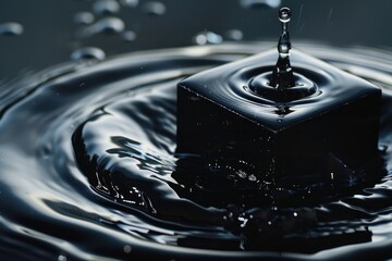 Poster - A single water drop falling into a body of water. Suitable for nature and environmental themes.