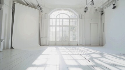 Poster - A simple image of an empty room with a large window. Suitable for various design projects.
