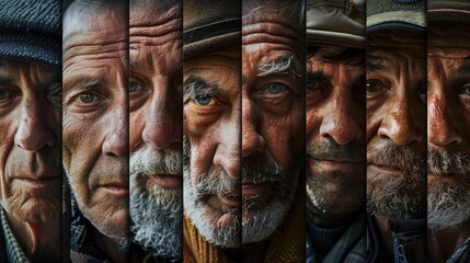 Poster - Group of men displaying different emotions, suitable for various concepts.