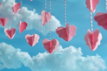 Poster - Colorful paper hearts hanging on a string. Perfect for Valentine's Day decorations.