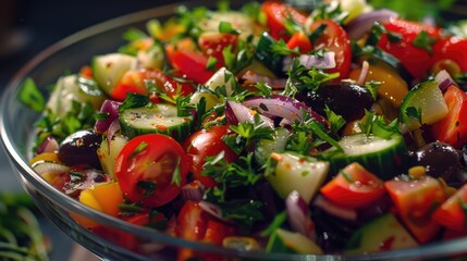 Aufkleber - A glass bowl filled with a variety of fresh vegetables, perfect for healthy eating concepts.