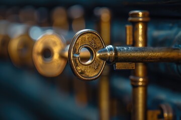 Aufkleber - Detailed shot of a metal pipe with a visible number, suitable for industrial themes.