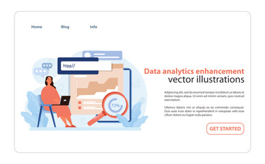 Poster - data analytics enhancement. professional analyzing data trends.