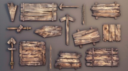 Poster - A group of old wooden signs and arrows. Perfect for rustic and vintage themed designs.
