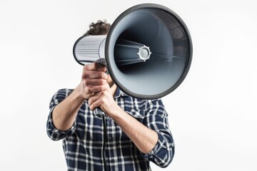 Poster - A man holding a megaphone. Suitable for advertising concepts.