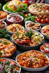 Poster - A table filled with a diverse selection of food. Great for food blogs or restaurant menus.