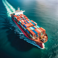 aerial view of a cargo ship containers trade by sea