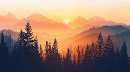 Aufkleber - Scenic sunset view in the mountains, perfect for travel websites or nature-themed designs.