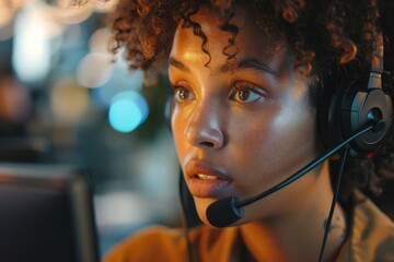 Aufkleber - Close up of a person wearing a headset. Suitable for technology concepts.